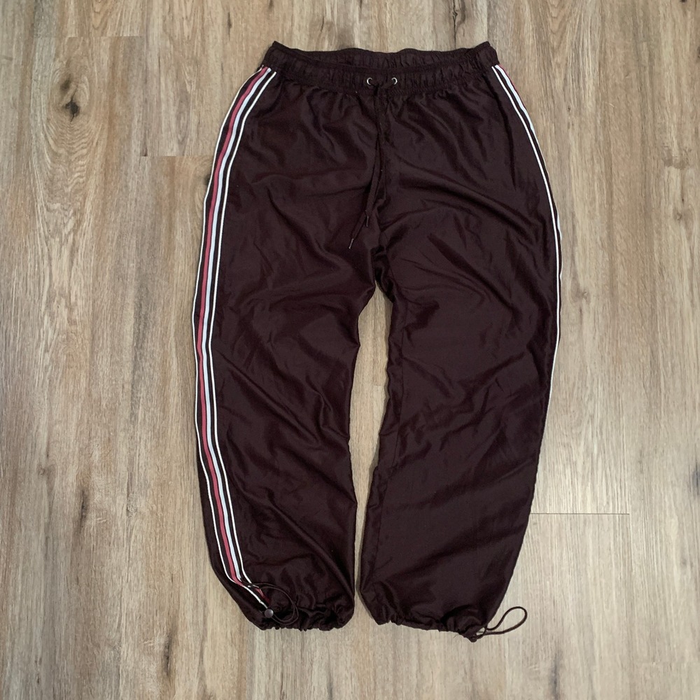Vintage y2k SJB Active baggy track lounge pants in brown w/ pink stripe - medium